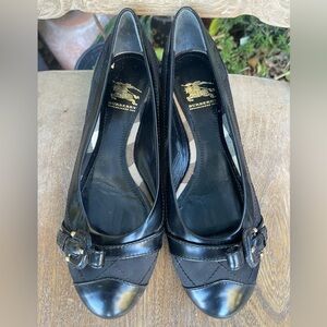 Burberry Black Leather Flats with Buckle Detail
